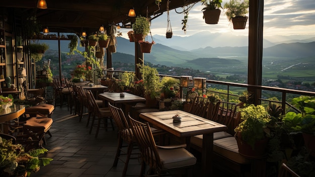 Charmoso e aconchegante café em vinhedos situado em paisagens extensas com vista para uma paisagem campestre tranquila