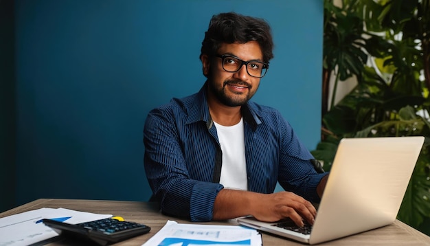 El chárter profesional indio contabilizado usando una computadora portátil