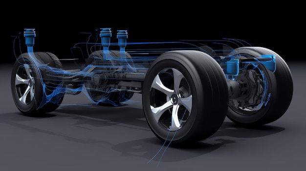 un chasis de coche azul y negro