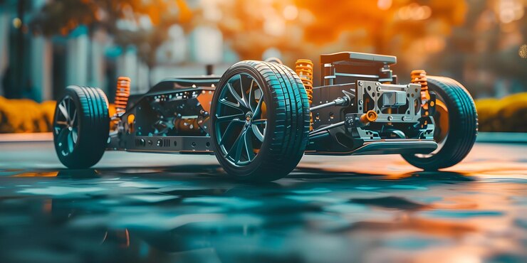Foto chasis innovador de automóviles eléctricos con paquetes de baterías avanzados para el futuro concepto de producción de vehículos eléctricos tecnología de automóviles electrónicos transporte sostenible innovación de baterías industria automotriz