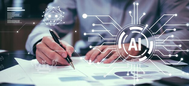Chat Bot Chat con tecnología de IA o Inteligencia Artificial Mujer usando una computadora portátil hablando