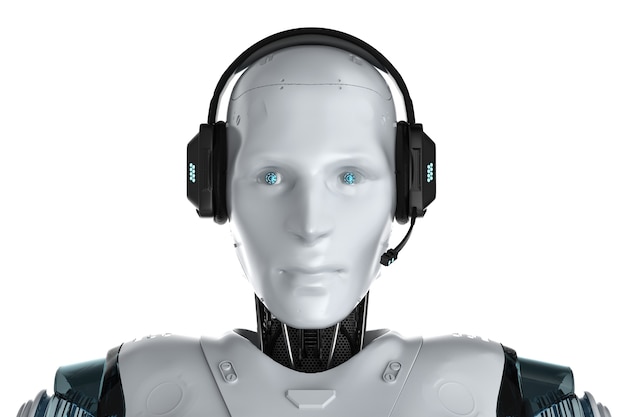 Chat-Bot-Konzept mit 3D-Rendering humanoiden Roboter mit Headset