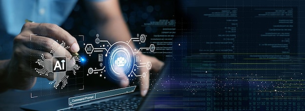 Chatbot Chat con AI Inteligencia artificial Hombre usando tecnología robot inteligente AI