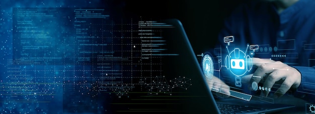 Chatbot Chat com AI Artificial Intelligence Man usando tecnologia robô inteligente AI