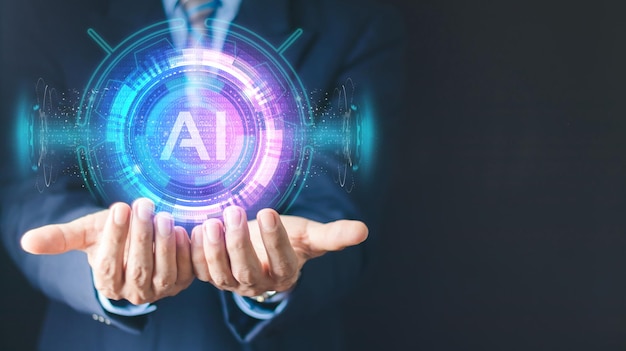 Chatbot Chat con IA Inteligencia artificial hombre que utiliza tecnología robot inteligente IA inteligencia artificial mediante la entrada del mensaje de comando para genera algo transformación tecnológica futurista
