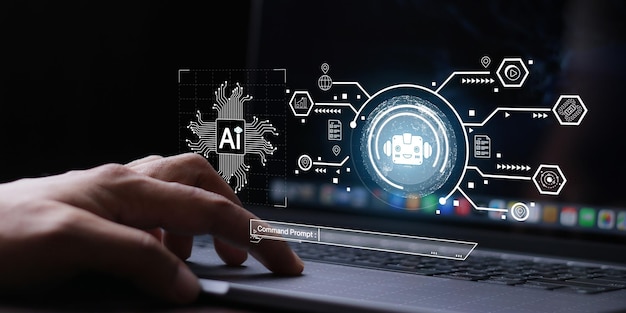 Chatbot Chat con IA Inteligencia artificial Hombre usando tecnología robot inteligente IA