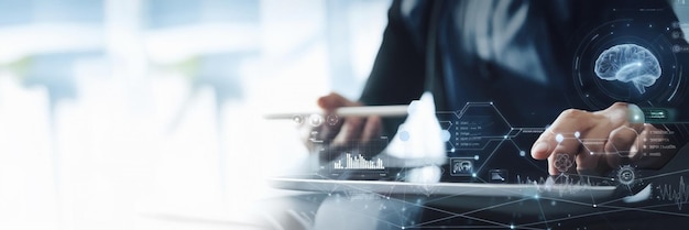 Chatbot concepto de aplicación de servicio al cliente digital inteligente artificial Hombre uso de computadora móvil