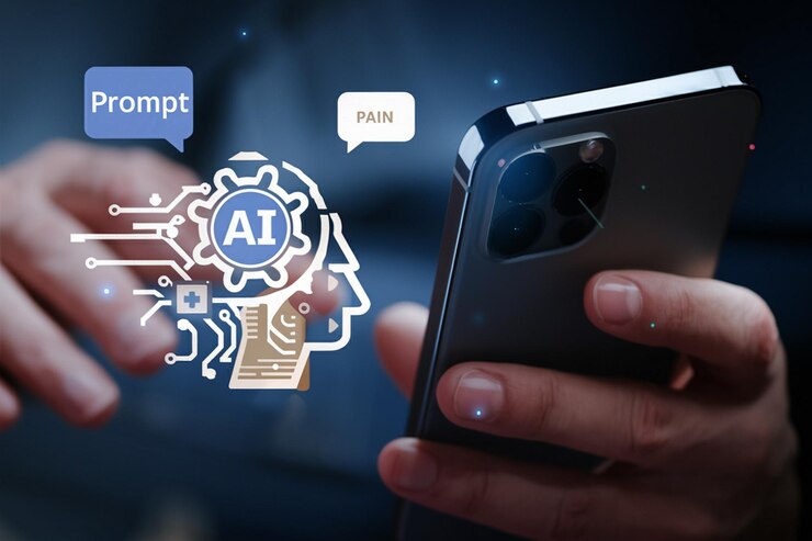 Foto chatbot concepto de inteligencia artificial aplicación digital de servicio al cliente hombre uso de computadora móvil