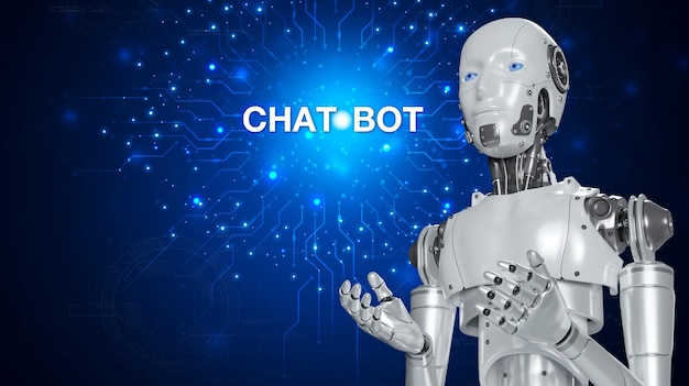 Chatbot es un asistente de conversación para proporcionar acceso al crecimiento de datos de negocios en la red en línea Aplicación de robot y conexión global AI Inteligencia artificial