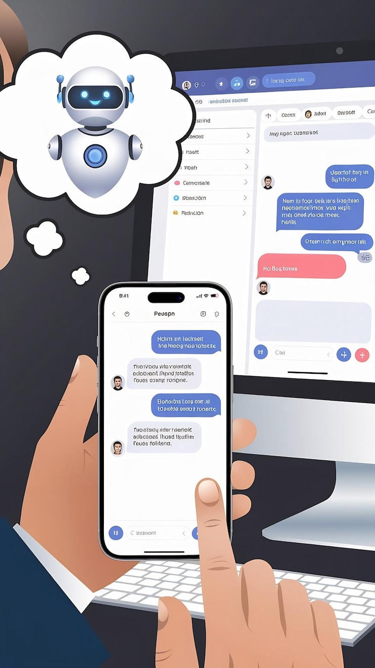Foto chatbot inteligente concepto de aplicación de servicio empresarial digital aplicación móvil de computadora utiliza