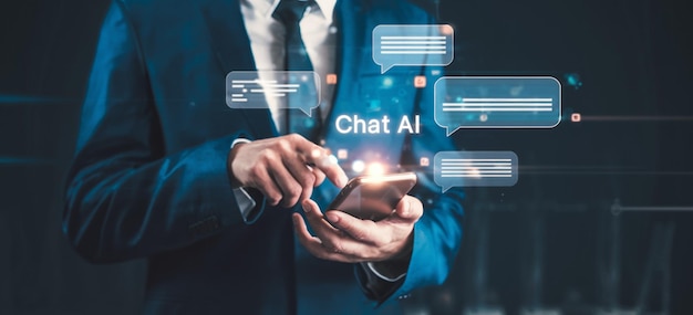 Chatbot-Konversation Person, die den Online-Kundenservice mit einem Chatbot nutzt, um Unterstützung zu erhalten Künstliche