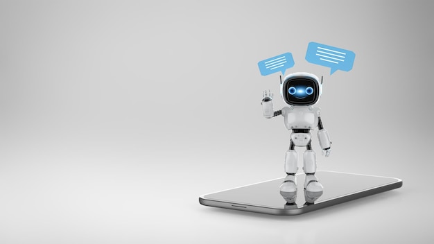 Foto chatbot o chat robot asistente con burbujas de discurso