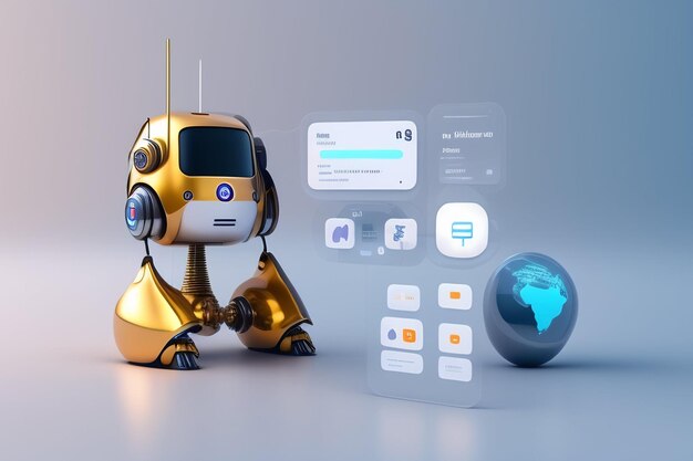 Foto chatbot robot comunicarse tecnología inteligente ayuda digital y asistencia en línea concepto