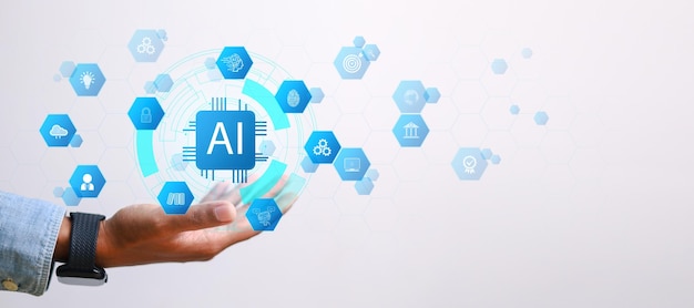 Chatear con IA o Inteligencia Artificial Un joven empresario chateando con una IA inteligente