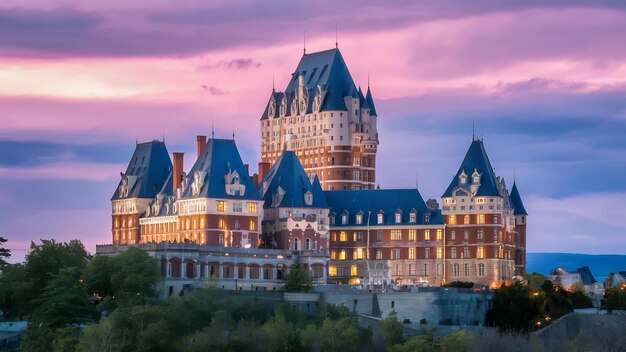 Foto chateau frontenac ao anoitecer na cidade de quebec