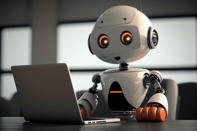 Chatgpt ai robot respondendo a perguntas em um laptop.