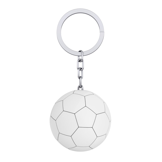 Chaveiro Anel com Couro Branco Bola de Futebol de Futebol em Clay Style em um fundo branco. Renderização 3D