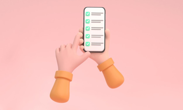 Checkliste auf Smartphone-Bildschirm Online-Umfragekonzept Hand hält Handy und Checkliste