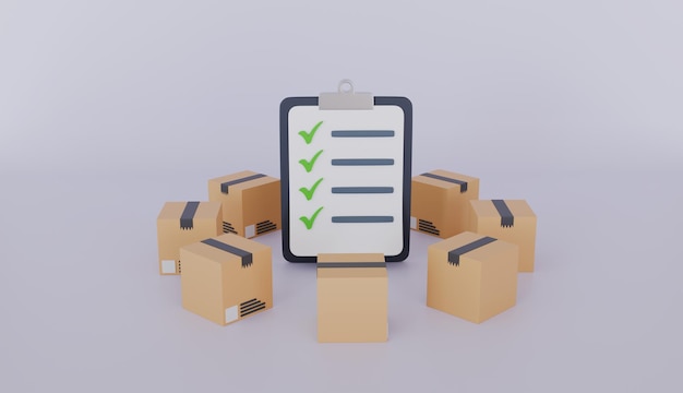 Checkliste Clipboard mit Kartonboxen Logistikoperationen liefern Waren pünktlich