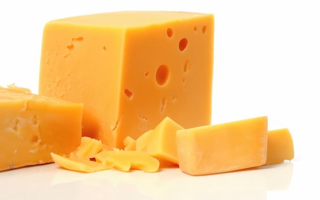 Cheddar-Käse auf weißem Hintergrund ai generiert