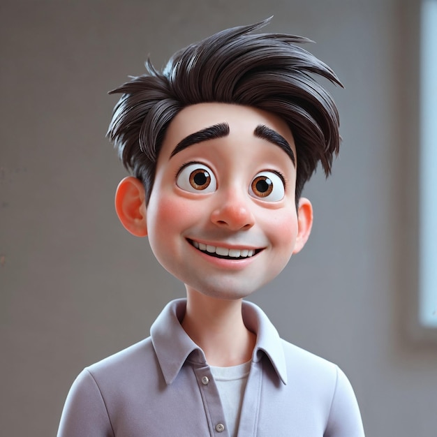 Cheerful Cartoon Man with Brown Hair and Smiling Face