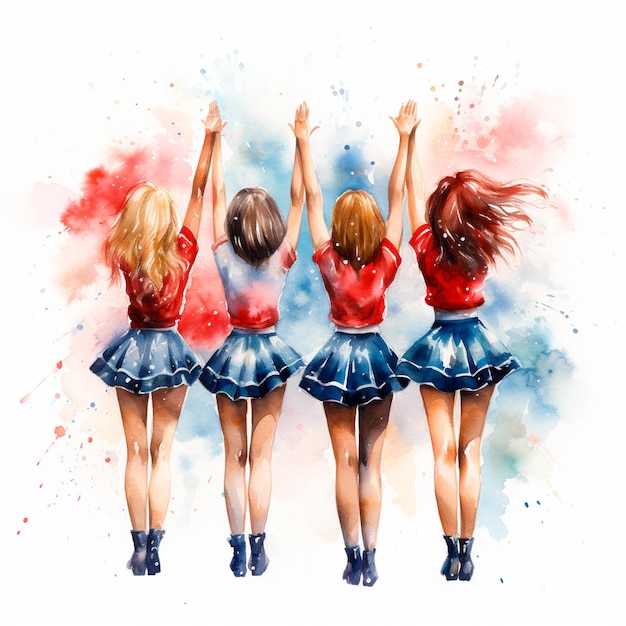 Cheerleader-Team rückwärts Aquarell isolierte generative KI-Illustration