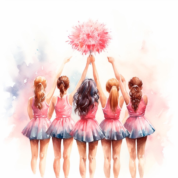 Cheerleader-Team rückwärts Aquarell isolierte generative KI-Illustration