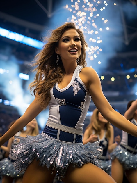 Cheerleaders linda garota atlética com habilidades de dança