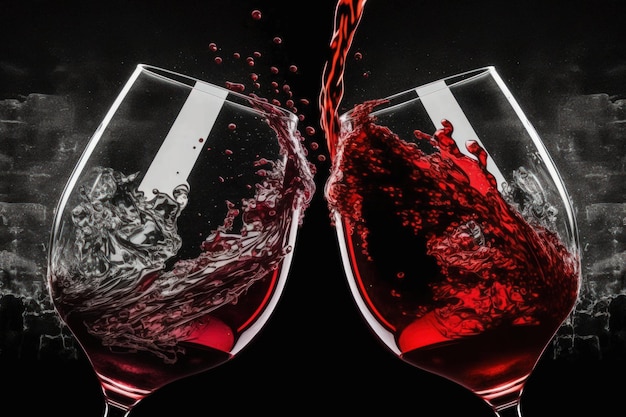 Cheers Concept Copos de vinho tinto batendo uns contra os outros em um bar