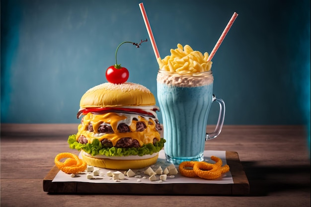 Cheese Burger - Cheese Burger Klassiker mit Pommes und Milchshake