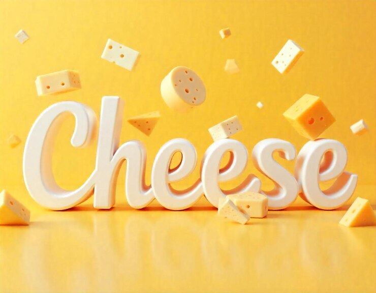Foto cheese word 3d con fondo amarillo