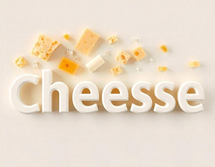 Foto cheese word 3d render es la fuente del queso