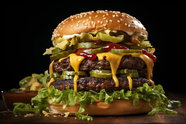 Cheeseburger americano clásico con lechuga crujiente Cheeseburgers de comida rápida fotografía de imágenes