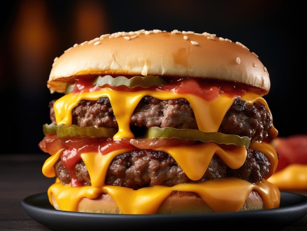 Cheeseburger auf dunklem Hintergrund, generative KI