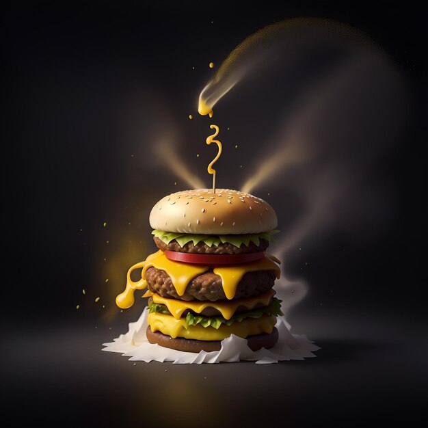 Cheeseburger auf dunklem Hintergrund isoliert Realistische Vektorillustration