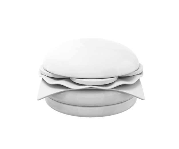 Cheeseburger branco sobre um fundo branco. Objeto de design minimalista. Renderização 3D.