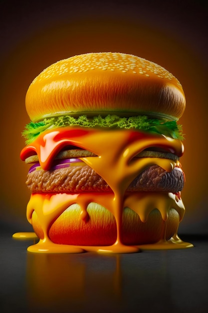 Cheeseburger com muito queijo derretido em cima Generative AI