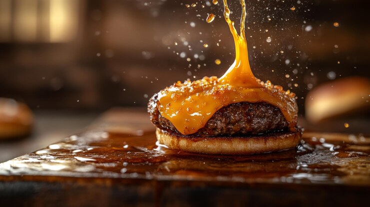 Foto cheeseburger com queijo derretido e molho drizzle
