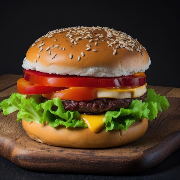 cheeseburger duplo com alface tomate cebola e queijo americano derretido