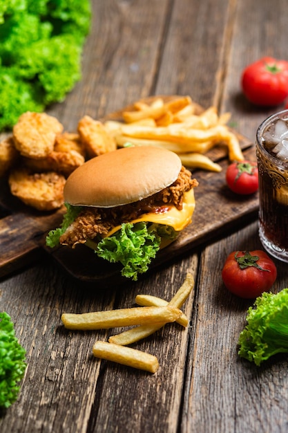 Cheeseburger Kartoffelnuggets auf einem Holzbrett