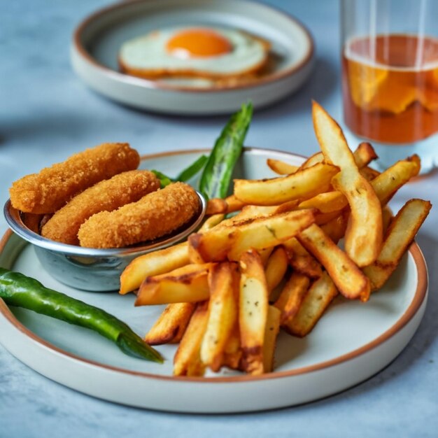 Cheeseburger mit Ei und Pommes frites