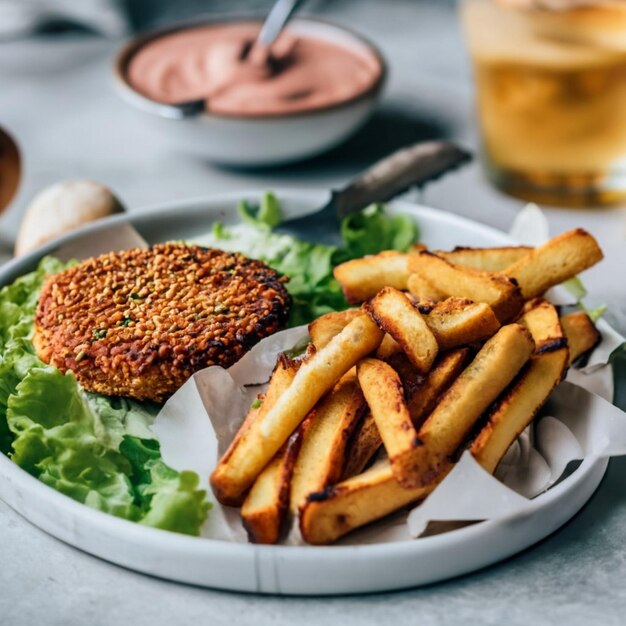 Cheeseburger mit Ei und Pommes frites