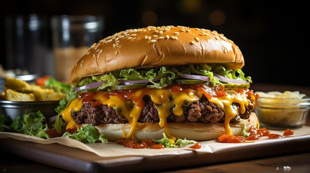 Cheeseburger mit einer großzügigen Scheibe Cheddar