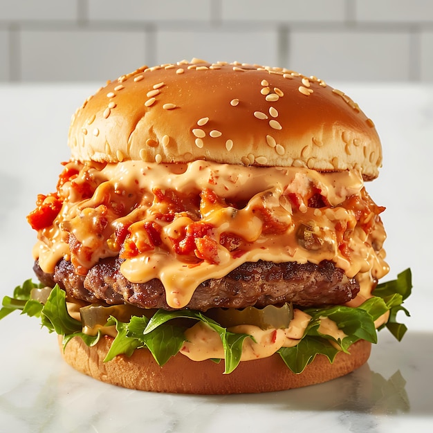 Cheeseburger Pimento em fundo branco