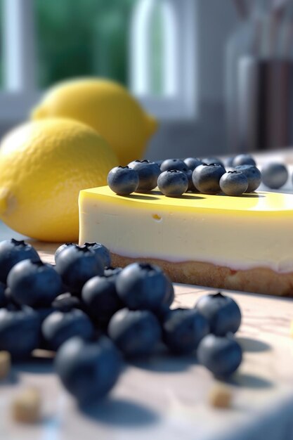 Cheesecake de arándanos y limón amarillo creado con tecnología de IA generativa