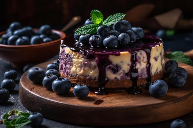 Cheesecake de arándanos con salsa de arándanos