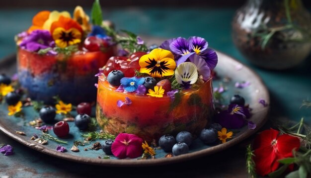 Cheesecake caseiro de frutas silvestres, uma cena de indulgência gourmet gerada por IA