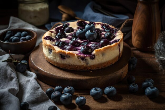 Cheesecake casero de crema agria y requesón con arándanos