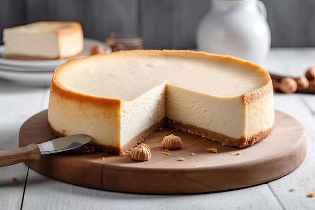 Cheesecake clásico sobre mesa de madera Ai generativo