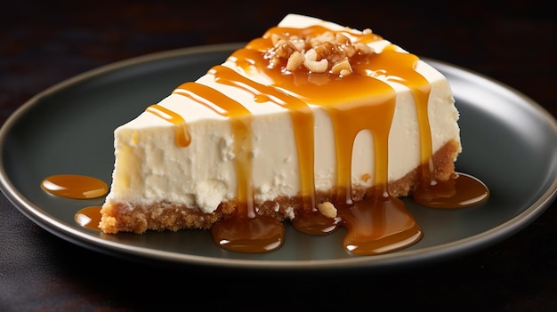 Cheesecake de caramelo com textura aveludada de creme e calda de caramelo